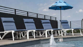 Sunset Comfort Chaise Lounge – Madras Blue and Glacier White – gallery